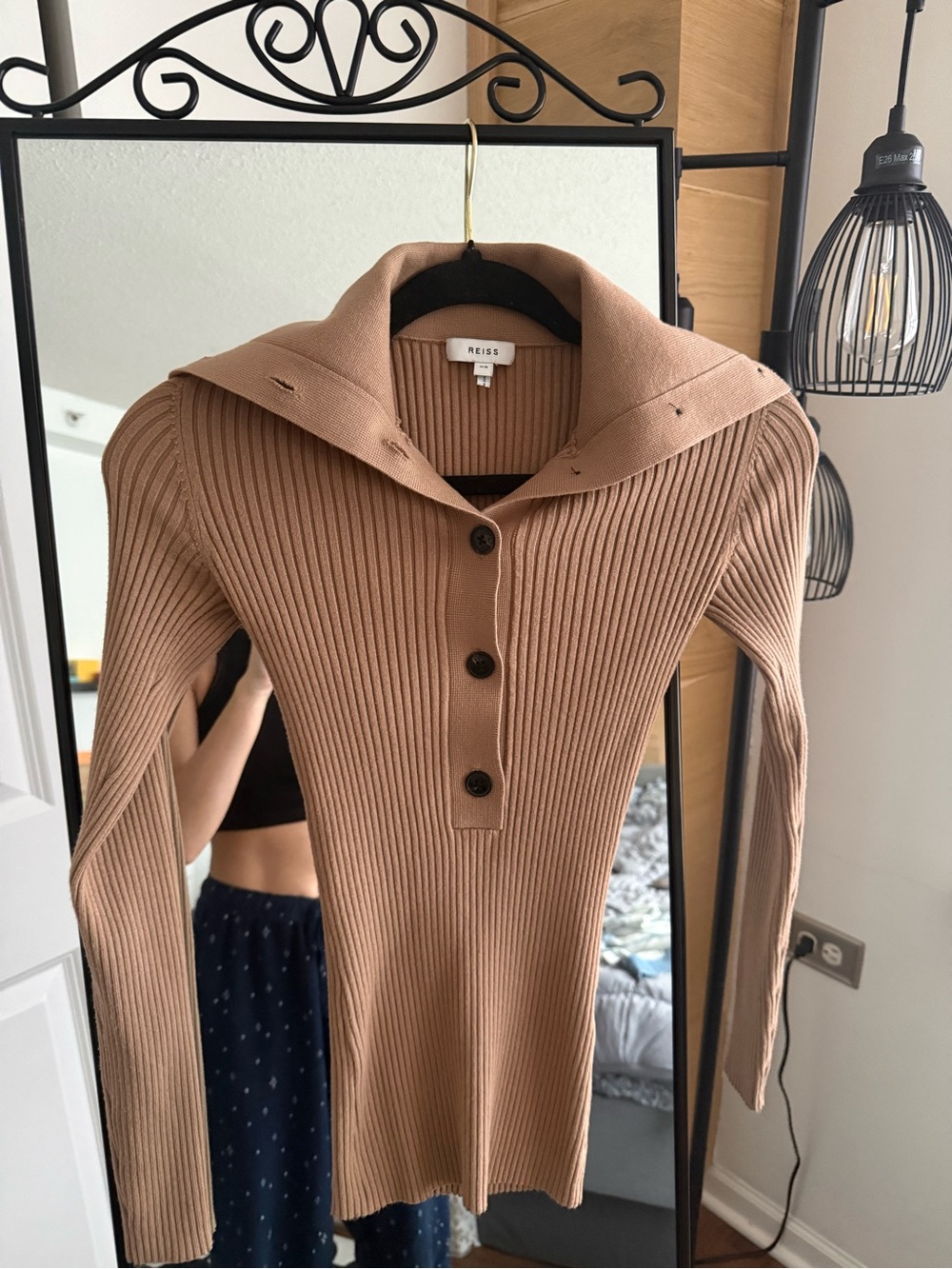 Reiss Women's Ribbed Knit Sweater in Camel